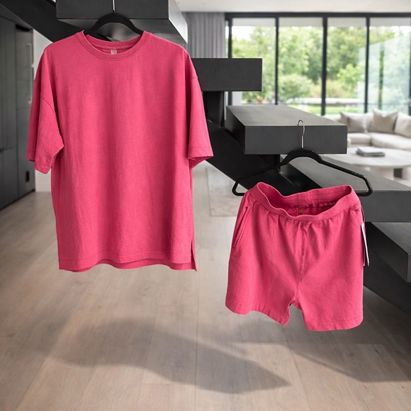 Women’s Premium Cotton Lounge Set-Oversized T-Shirt & shorts, Plum Pink, Soft - Picture 2 of 7